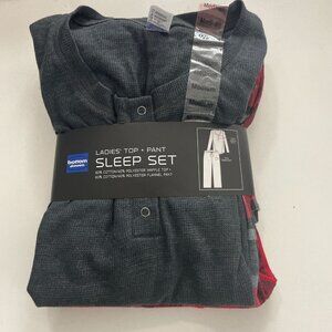 NEW Bottom Drawers Ladies Medium Pajama Set With Waffle Top & Flannel Pants